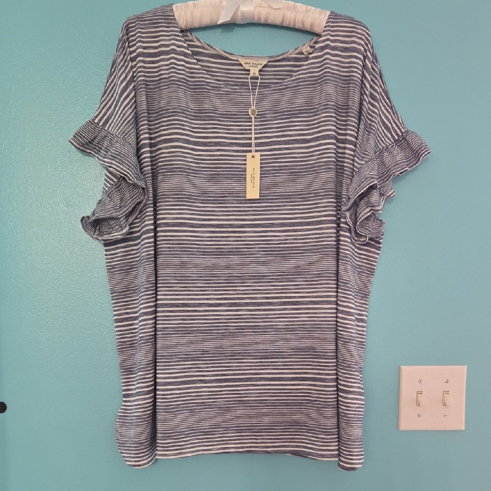 NWT Max Studio Navy and White Striped Blouse Size 3X